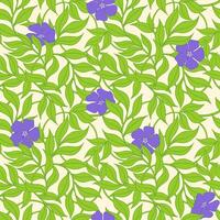 naadloos patroon van groen sluipen schiet met Purper bloemen. met elkaar verweven maagdenpalm takken. tekening voor behang, dekt, verpakking papier, textiel. vector