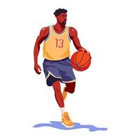 basketbal jongen in midden dribbel vector