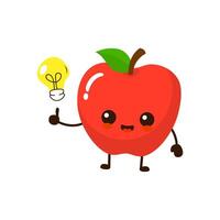 schattig grappig tekenfilm appel fruit met idee licht lamp vector