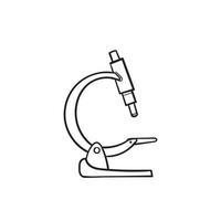 doodle microscoop. handgetekende chemie, farmaceutisch instrument, microbiologie vergrootinstrument. symbool van wetenschap, scheikunde en exploratie. vector lab microscoop illustratie icon