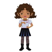 charmante kleine Afro-Amerikaanse schoolmeisje poseren in uniform met accessoires vector