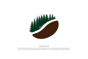 koffieboon met dennen ceder spar naaldboom groenblijvende lariks cipres hemlockspar sparren bos logo ontwerp vector