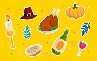 Thanksgiving diner sticker collecties vector