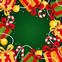 Kerst achtergrond sjabloon met decoraties en geschenkdozen vector