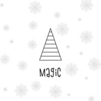 zwart silhouet van een kerstboom met sneeuwvlokken. prettige kerstdagen en gelukkig nieuwjaar 2022. vectorillustratie. magie. vector