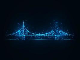 tver is de stad van rusland. de oude brug is het belangrijkste symbool van de stad. vectorillustratie. een gloeiende magische blauwe brug. vector