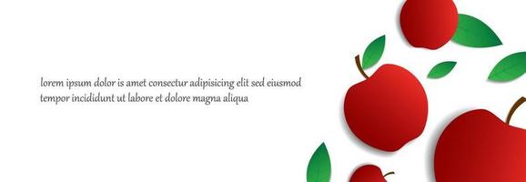 witte achtergrond sjabloon met rode appel fruit ontwerp en groene bladeren. promotioneel ontwerp in de vorm van banners, wenskaarten en grafisch ontwerp. eenvoudige en unieke moderne achtergrond vector