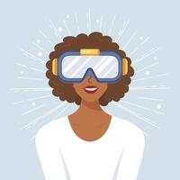 meisje op zoek door virtueel realiteit stofbril. modern vrouw in futuristische bril. meisje werken met vr hoofdtelefoon. illustratie vector