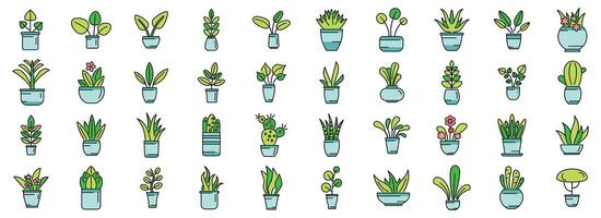 planten pictogrammen reeks kleur lijn vector