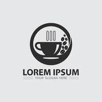 cafe logo en koffie logo ontwerp cafetaria heet drinken vector