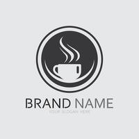 cafe logo en koffie logo ontwerp cafetaria heet drinken vector