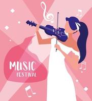 muziekfestival poster met vrouw die viool speelt vector