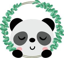 vriendelijk panda gluren uit van ronde bladeren kader vector