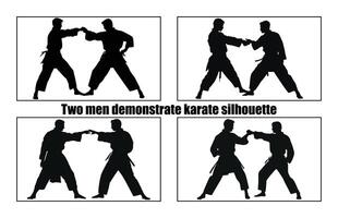 twee mannen demonstreren karate silhouet set, strijd tussen twee aikido strijders vector