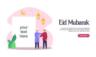 gelukkige eid mubarak of ramadan-groet met karakter van mensen vector