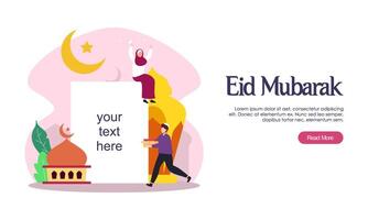 gelukkige eid mubarak of ramadan-groet met karakter van mensen vector