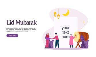 gelukkige eid mubarak of ramadan-groet met karakter van mensen vector