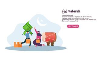 gelukkige eid mubarak of ramadan-groet met karakter van mensen vector