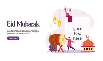 gelukkige eid mubarak of ramadan-groet met karakter van mensen vector