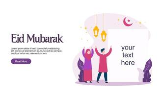 gelukkige eid mubarak of ramadan-groet met karakter van mensen vector