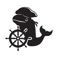 walvis silhouet - piraat gezagvoerder walvis met een schip wiel illustratie vector