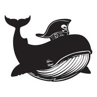 piraat walvis illustratie in zwart en wit vector