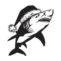 haai in een de kerstman hoed illustratie in zwart en wit vector