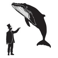 walvis het uitvoeren van een truc illustratie in zwart en wit vector