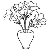 freesia bloem Aan de vaas schets illustratie kleur boek bladzijde ontwerp, freesia bloem Aan de vaas zwart en wit lijn kunst tekening kleur boek Pagina's voor kinderen en volwassenen vector