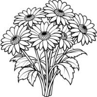 gerbera bloem boeket schets illustratie kleur boek bladzijde ontwerp, gerbera bloem boeket zwart en wit lijn kunst tekening kleur boek Pagina's voor kinderen en volwassenen vector