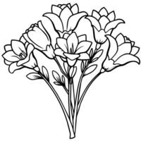 freesia bloem boeket schets illustratie kleur boek bladzijde ontwerp, freesia bloem boeket zwart en wit lijn kunst tekening kleur boek Pagina's voor kinderen en volwassenen vector