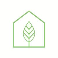 blad met groen huis icoon logo ontwerp sjabloon. vector