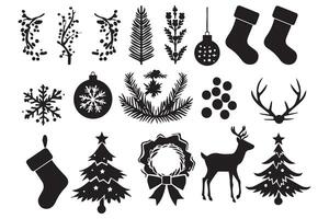 Kerstmis elementen zwart silhouet pictogrammen reeks pro ontwerp vector