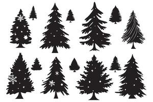 Kerstmis boom silhouet reeks hand- getrokken illustratie Aan wit achtergrond vector