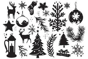 Kerstmis elementen zwart silhouet pictogrammen reeks vrij ontwerp vector
