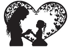 hart met moeder en baby silhouet vector