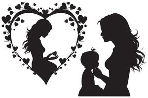 hart met moeder en baby silhouet vector