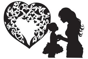 hart met moeder en baby silhouet vector