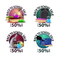 terug naar school verkoop, collectie ronde couponbanners vector