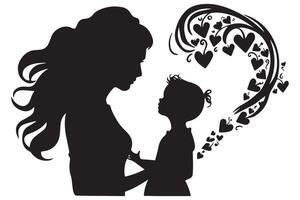 mam en kind liefde in de stijl van silhouet wit achtergrond vector
