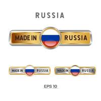 gemaakt in Rusland label, stempel, badge of logo. met de nationale vlag van rusland. op platina, goud en zilver kleuren. premium en luxe embleem vector