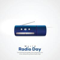wereld radio dag creatief advertenties ontwerp. februari 13 radio dag sociaal media poster 3d illustratie. vector