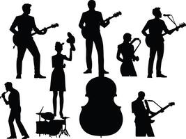 reeks van silhouetten van muzikanten Aan een wit achtergrond. illustratie vector