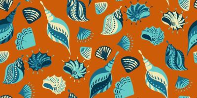 zomer patroon met abstract artistiek oceaan schelp. hand- getrokken. kleurrijk zee schelpen afdrukken. onderwater- set. sjabloon voor ontwerpen, notitieboekje omslag, omhulsel papier, exotisch behang vector