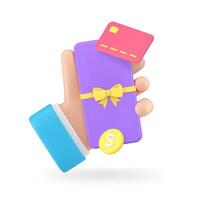 cashback geschenk en munt contant geld geld in menselijk hand- prijs voor betalen kaart 3d icoon realistisch vector