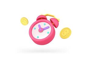 tijd is geld munten alarm klok financieel uitwisseling hoofdlettergebruik 3d icoon realistisch vector
