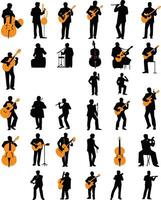 reeks van silhouetten van muzikanten Aan een wit achtergrond. illustratie vector