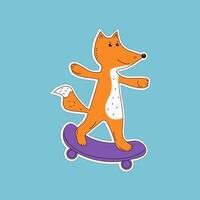 sticker van een vos rijden een skateboard. schattig sportief dier. actief levensstijl. extreem sport. tekening, tekening. illustratie, geïsoleerd achtergrond. vector