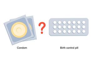 kiezen anticonceptie. anticonceptie pillen of condoom. concept van geboorte controle vector