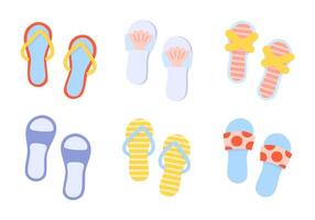 schattig gekleurde slippers, omdraaien flops set. zomer strand ontwerp elementen. vector